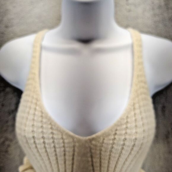 Unbranded Womens Cream Ivory Knit Cropped Peplum Crochet Tank Top Size S Boho - Picture 6 of 8